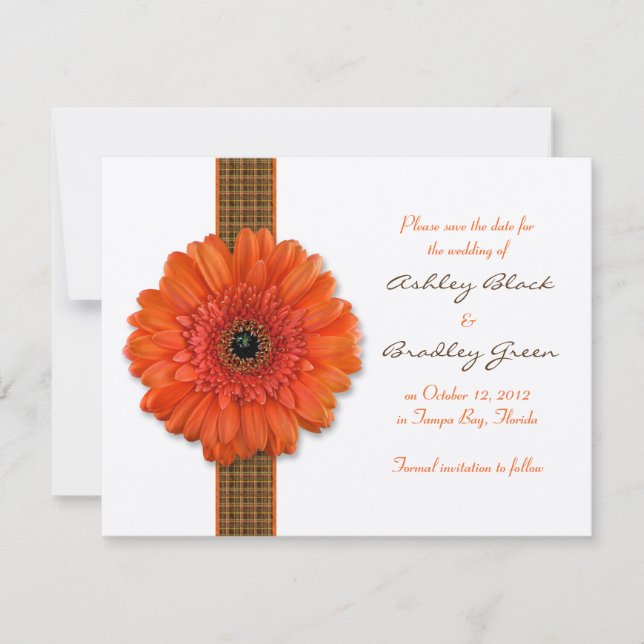 Orange Gerbera Daisy Save the Date Card (Front)