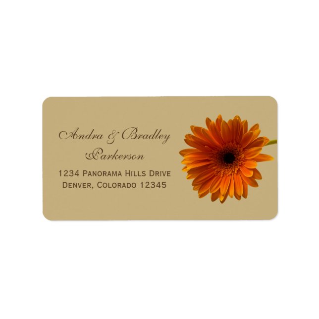 Orange Gerbera Daisy Tan Wedding Address Labels (Front)
