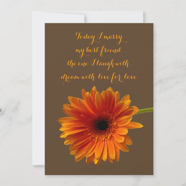 Orange Gerbera Daisy Wedding Invitation - Brown (Front)