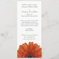 Orange Gerbera Daisy Wedding Program