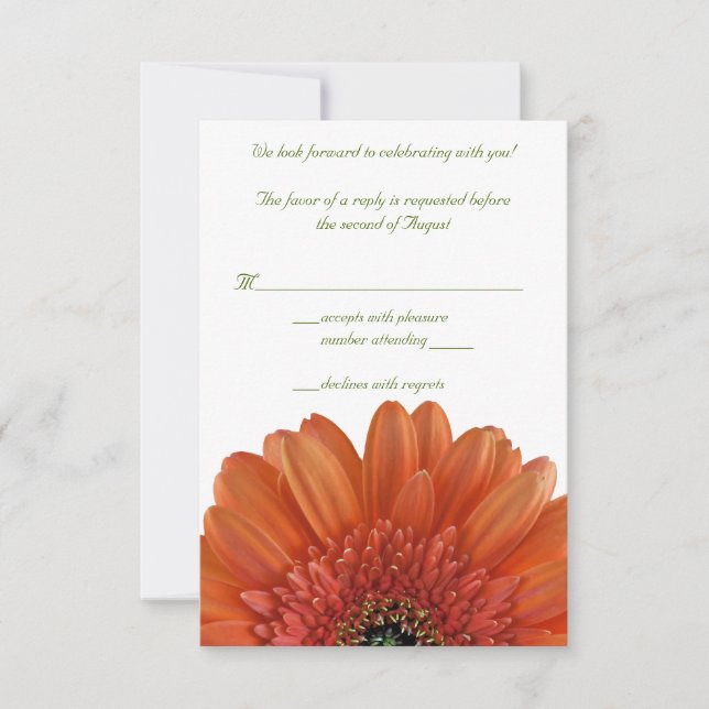 Orange Gerbera Daisy Wedding Reply RSVP Card (Front)