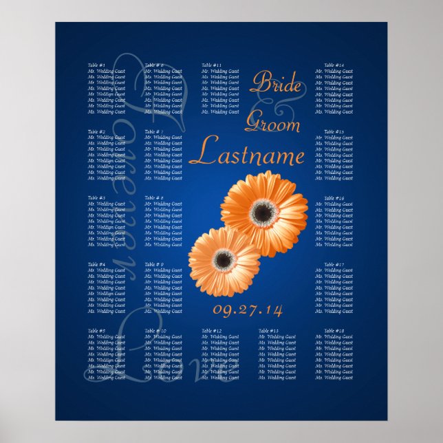Orange Gerbera Daisy Wedding Seating Chart (Front)