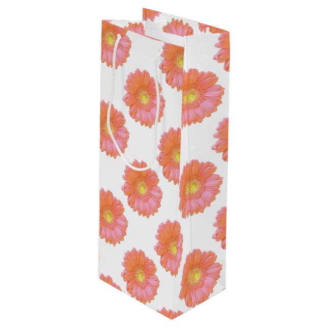Orange gerbera daisy wine gift bag (Front Angled)