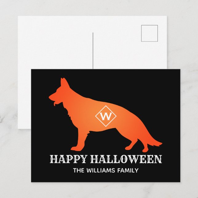 Orange German Shepherd Happy Halloween Family Name Holiday Postcard (Front/Back)