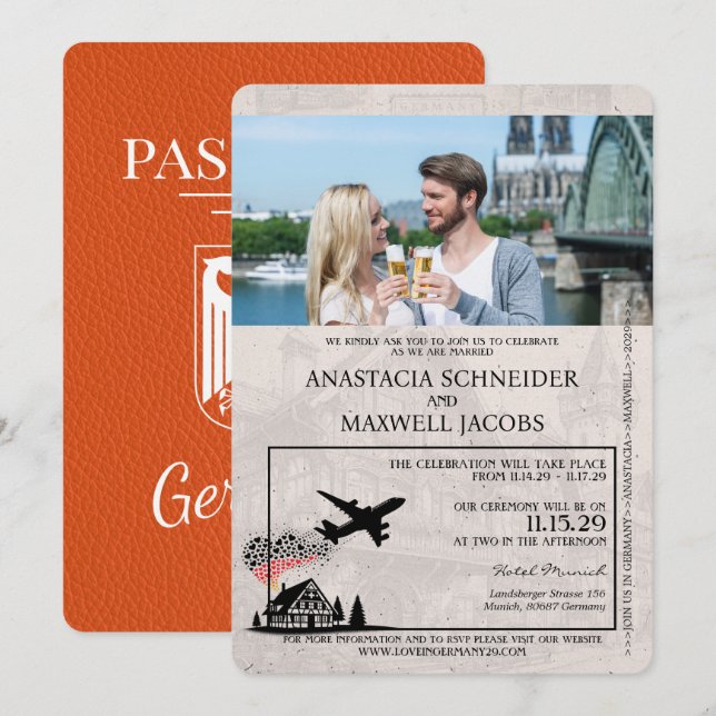 Orange Germany Passport Wedding Invitation (Front/Back)