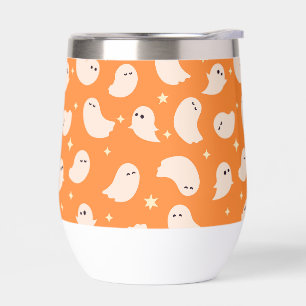 Orange Ghost Doodle Pattern