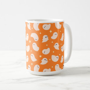 Orange Ghost Doodle Pattern Coffee Mug