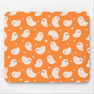 Orange Ghost Doodle Pattern Mouse Pad