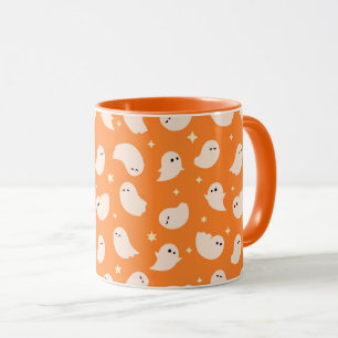 Orange Ghost Doodle Pattern Mug