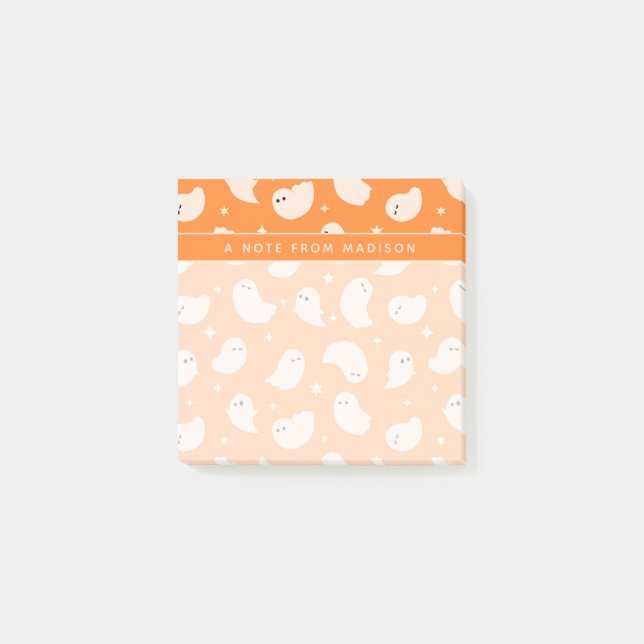 Orange Ghost Doodle Pattern Post-it Notes (Front)