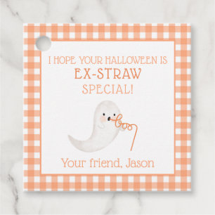Orange Ghost Ek-straw Halloween Straw Kids Favour Tags
