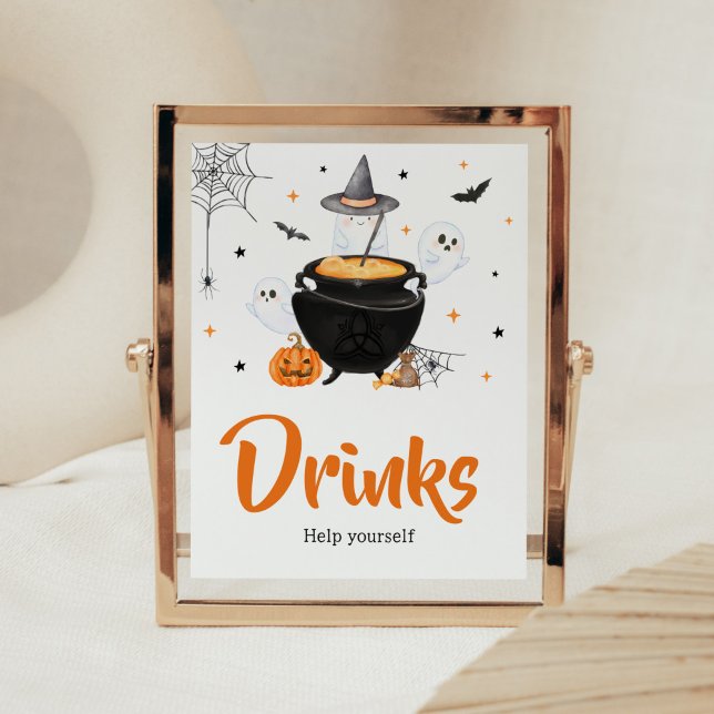 Orange Ghost Halloween Baby is Brewing Drinks Poster (Baby is Brewing Baby Shower Drinks Sign)