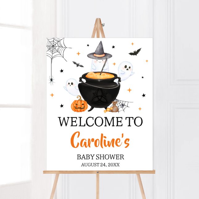 Orange Ghost Halloween Baby is Brewing Welcome Poster (Baby is Brewing Baby Shower Welcome Sign)