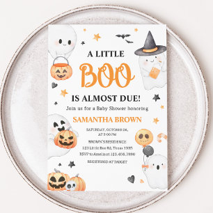 Orange Ghost Halloween Little Boo Baby Shower Invitation