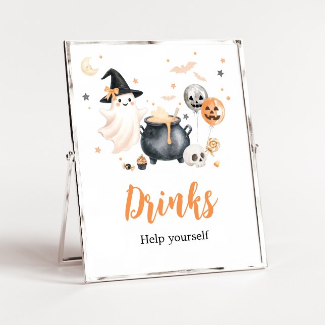 Orange Ghost Little Boo Drinks Sign (Gender Neutral Little Boo Baby Shower Drinks Sign)