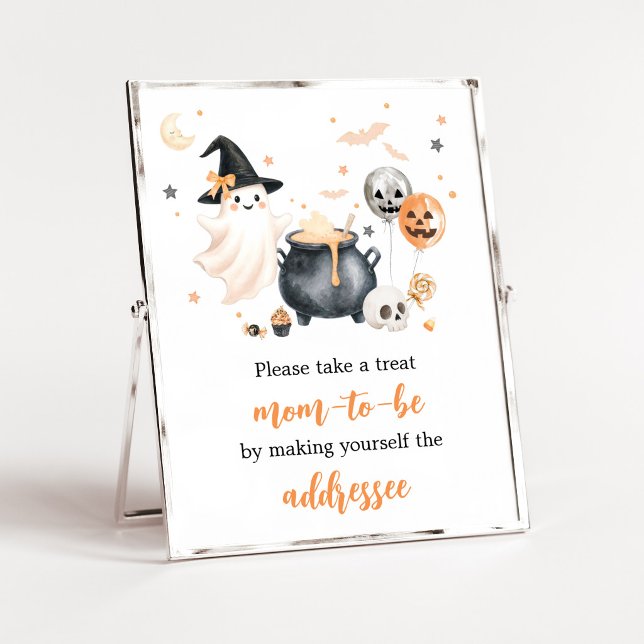 Orange Ghost Little Boo Envelope Station Sign (Gender Neutral Little Boo Baby Shower Envelope Station Sign)