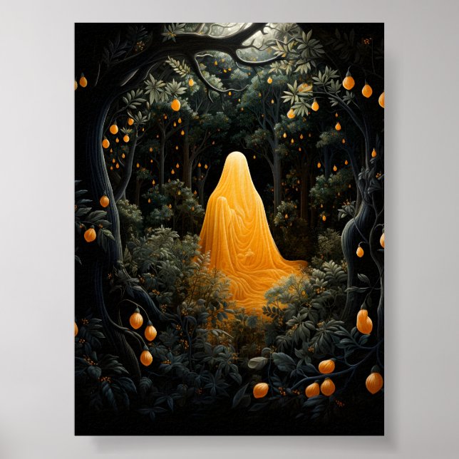 Orange Ghost Lurking In The Dark Under Trees Poster (Front)