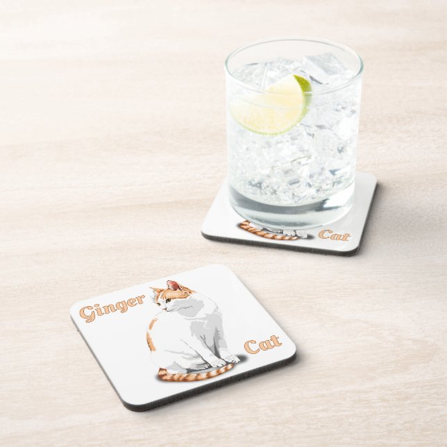 Orange Ginger and White Cat Personalised Coaster (Right Side)