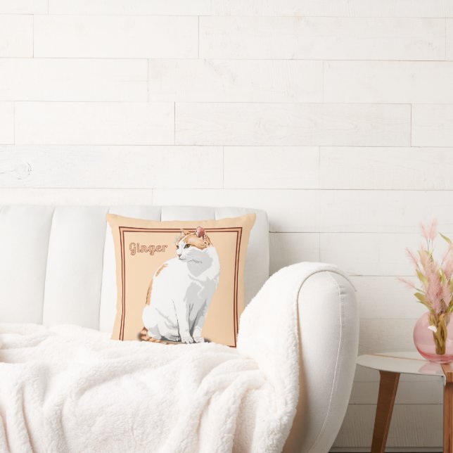 Orange Ginger and White Cat Personalised Cushion (Couch)