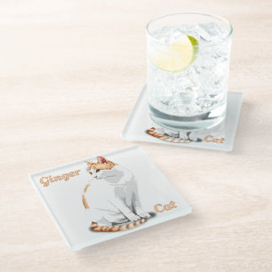 Orange Ginger and White Cat Personalised Glass Coaster