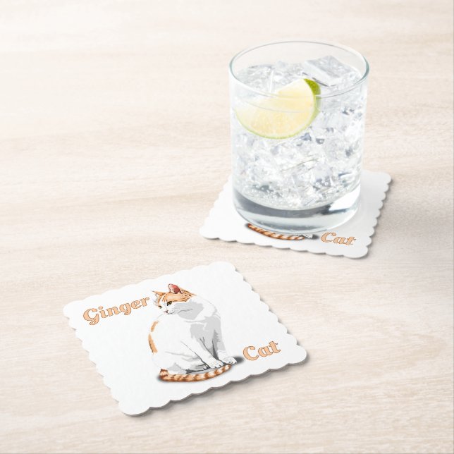 Orange Ginger and White Cat Personalised Paper Coaster (Insitu)