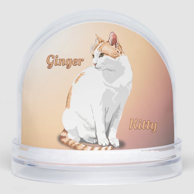 Orange Ginger and White Cat Personalised Snowglobe (Front)