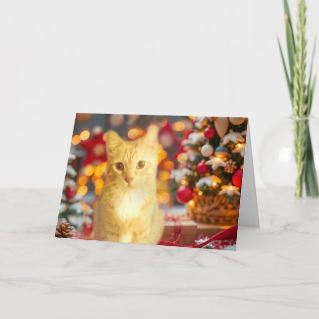 Orange Ginger Cat Cute Christmas Holiday Card (Front)