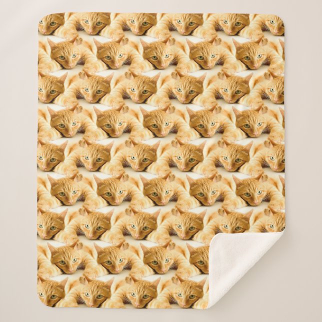 Orange Ginger Cat Pattern Sherpa Blanket (Front)