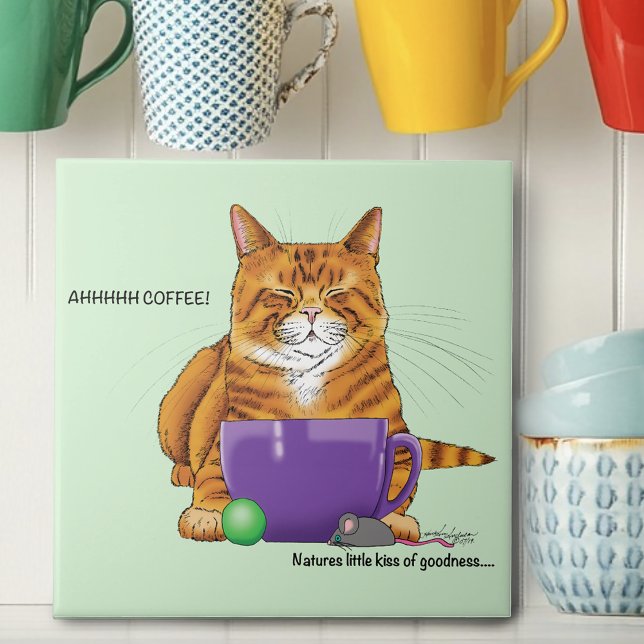 Orange Ginger Coffee Cat Funny Tile (Creator Uploaded)