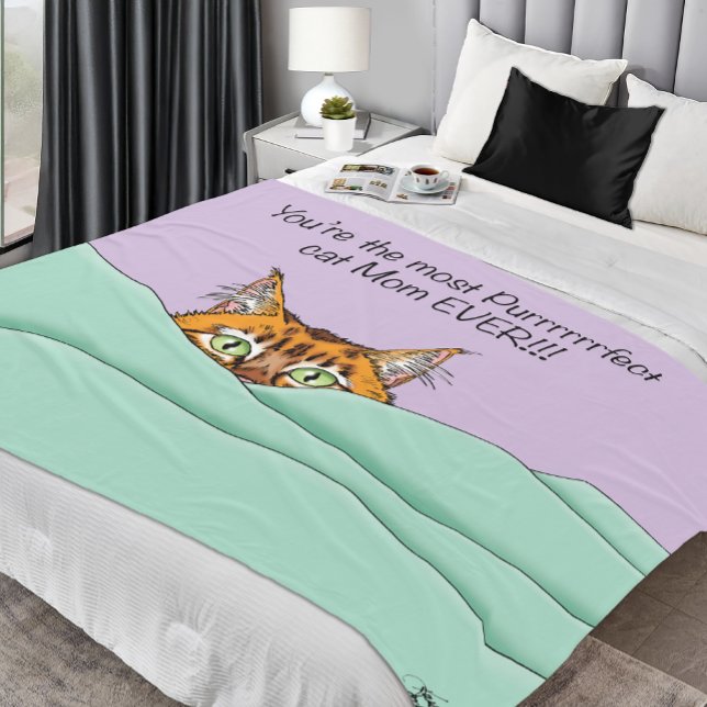 Orange Ginger Purple Cute Cat Mum Mother’s Day Fleece Blanket (Creator Uploaded)