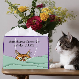 Orange Ginger Purple Cute Cat Mum Mother’s Day Large Gift Bag