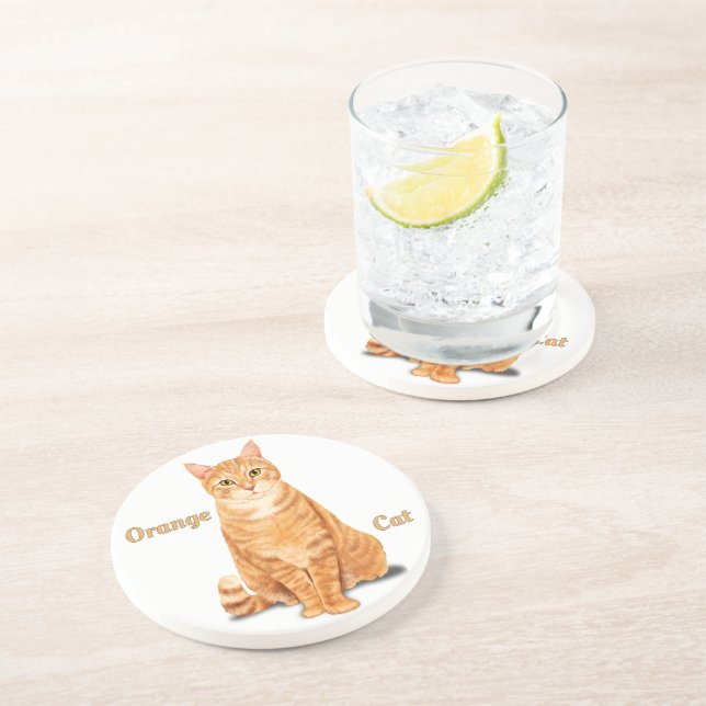Orange Ginger Tabby Cat Personalised Coaster (Side)
