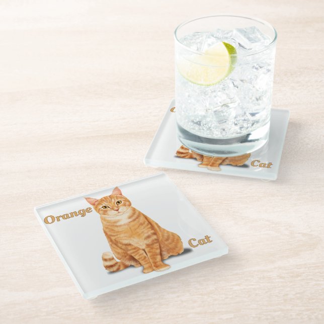 Orange Ginger Tabby Cat Personalised Glass Coaster (Angled)