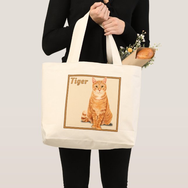 Orange Ginger Tabby Tiger Cat Personalised  Large Tote Bag (Front (Product))