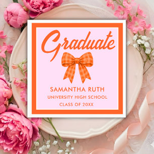 Orange Gingham Bow Graduation Party Napkin