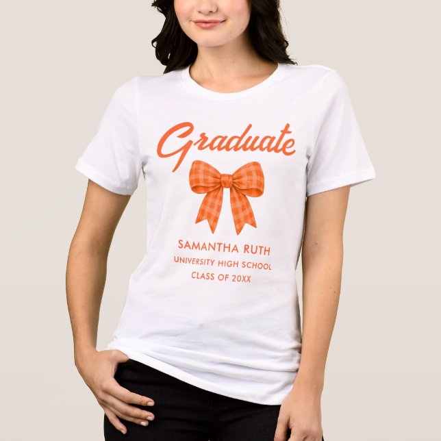 Orange Gingham Bow Graduation Tri-Blend Shirt (Front)