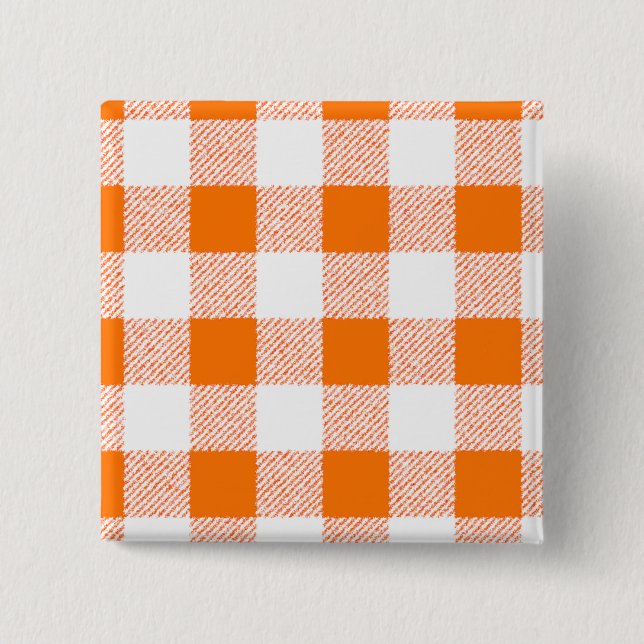 Orange Gingham Check Pattern 15 Cm Square Badge (Front)