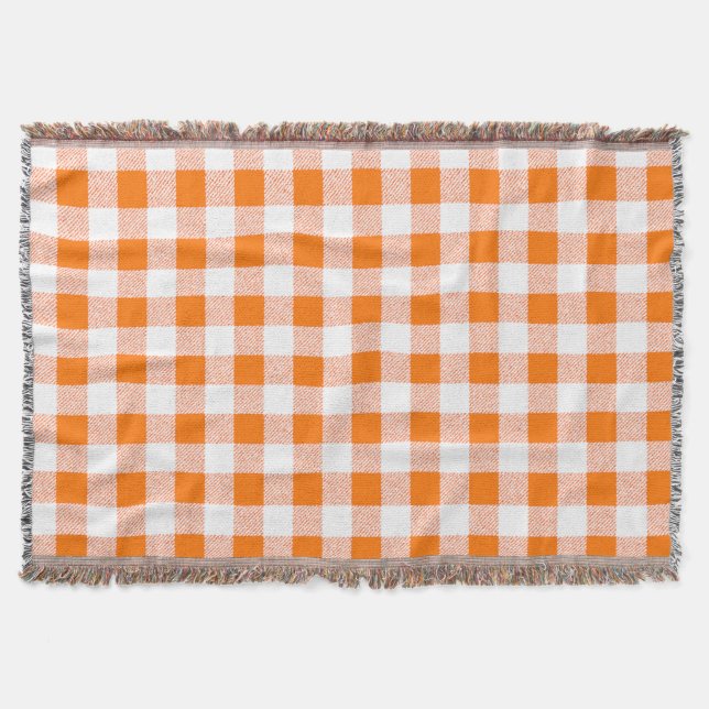 orange gingham check throw blanket (Front)