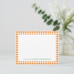Orange Gingham Check with Green From the Desk of Thank You Card