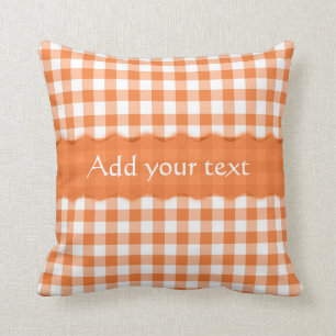 Orange Gingham Chequered  Pattern Personalised Cushion