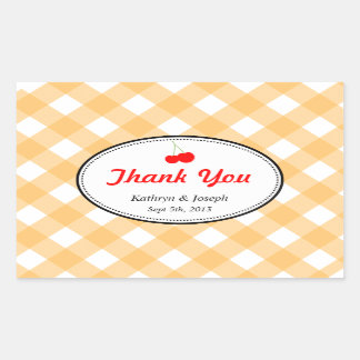 Orange gingham country picnic red cherry wedding rectangular sticker