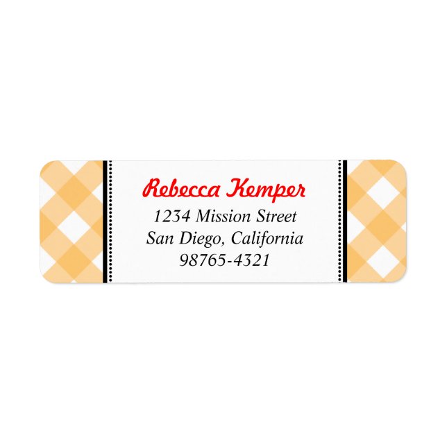 Orange gingham country rustic charm return address (Front)