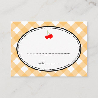 Orange gingham country rustic cherry seating card