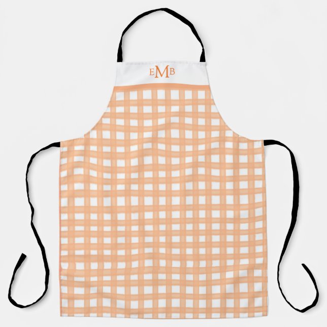 Orange Gingham Custom Monogram Initials Apron (Front)