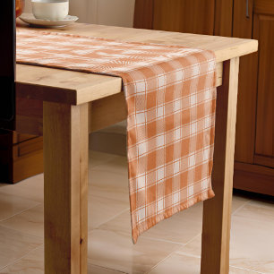 Orange Gingham Fall Autumn Short Table Runner