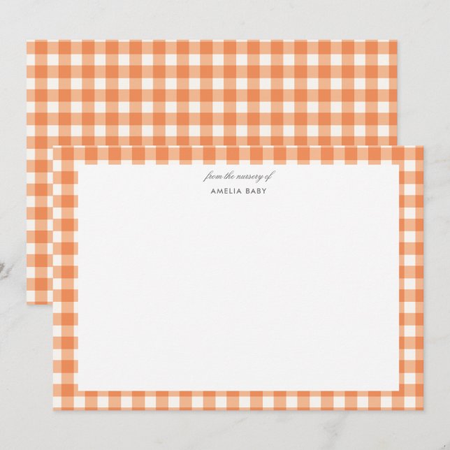 Orange Gingham fall  Baby shower notecard (Front/Back)