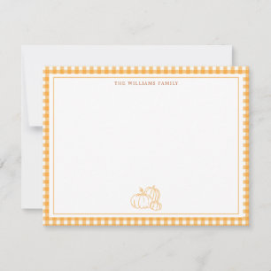 orange gingham Fall pumpkin note card