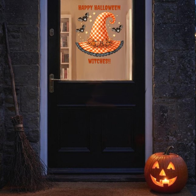Orange Gingham Halloween Witch Hat And Bats (Creator Uploaded)