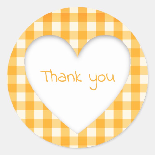 Orange Gingham Heart Classic Round Sticker (Front)