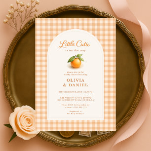 Orange Gingham Little Cutie Couples Baby Shower Invitation